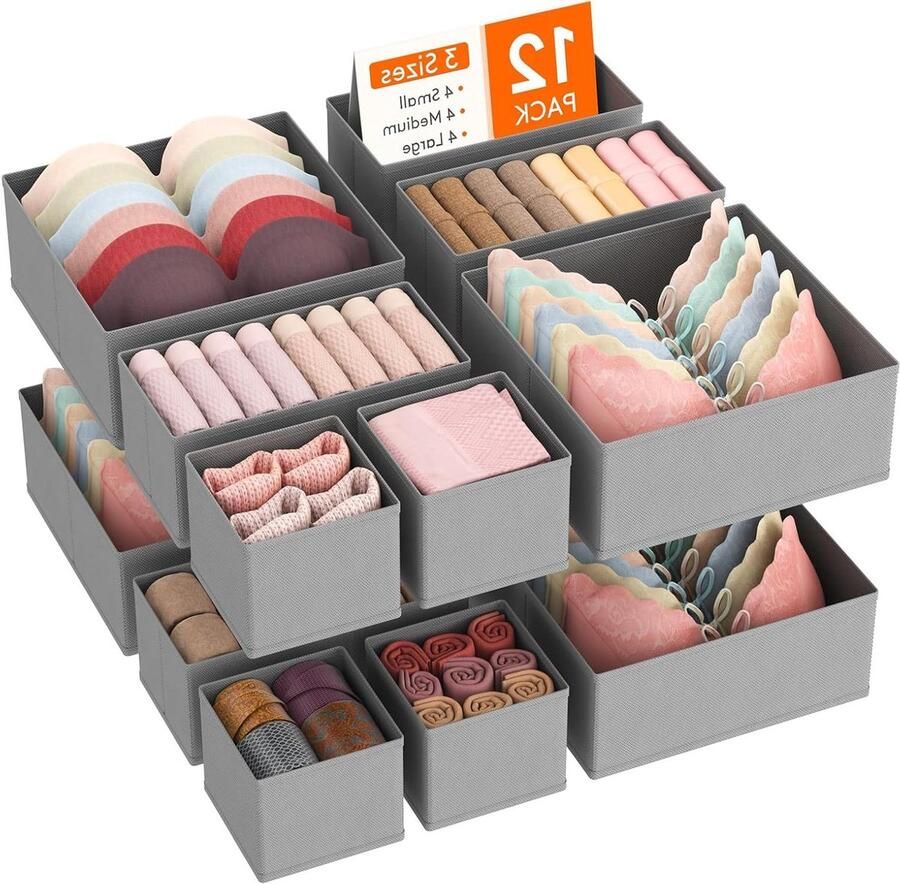 Lade organizer 12-pack Opvouwbare stoffen kastorganisatoren voor ondergoed sokken en handdoeken
