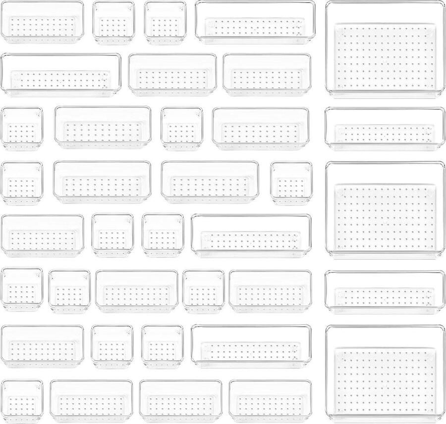 Lade-organizer 37 stuks 4 maten doorzichtig make-uptafel badkamer cosmetica make-up keuken kantoor kast