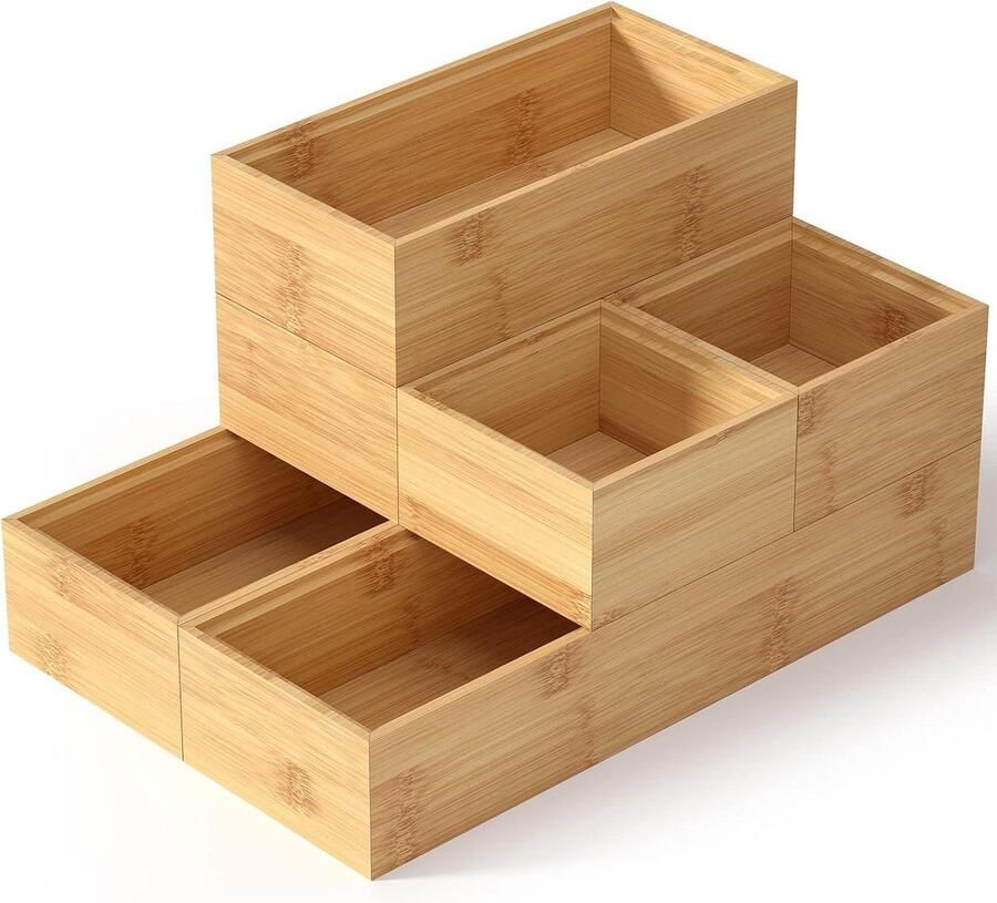 Lade-organizer 5 cm hoog bamboe Stapelbaar Cosmetica make-uptafel badkamer organizer 6-delige keukenladen opbergsysteem Kerstcadeaus opbergdoos