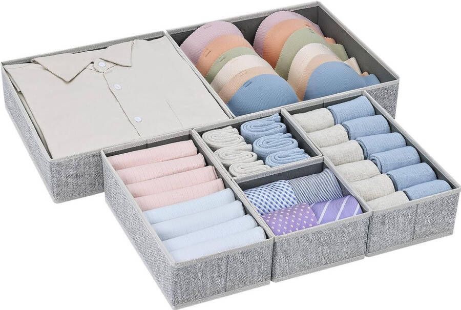Lade-organizer 6 stuks opbergsysteem stoffen kastorganizer opvouwbare opbergdoos voor het opbergen van ondergoed kleding sokken stropdassen riemen (lichtgrijs)