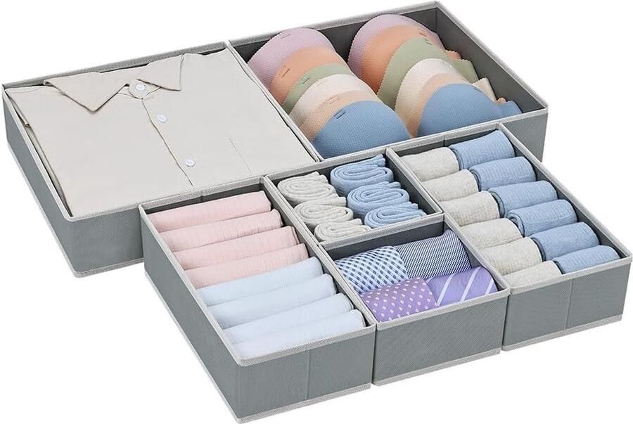Lade-organizer 6 stuks organizer lade stof kast organizer opvouwbare opbergdoos voor het opbergen van ondergoed kleding sokken stropdassen riemen (grijs)