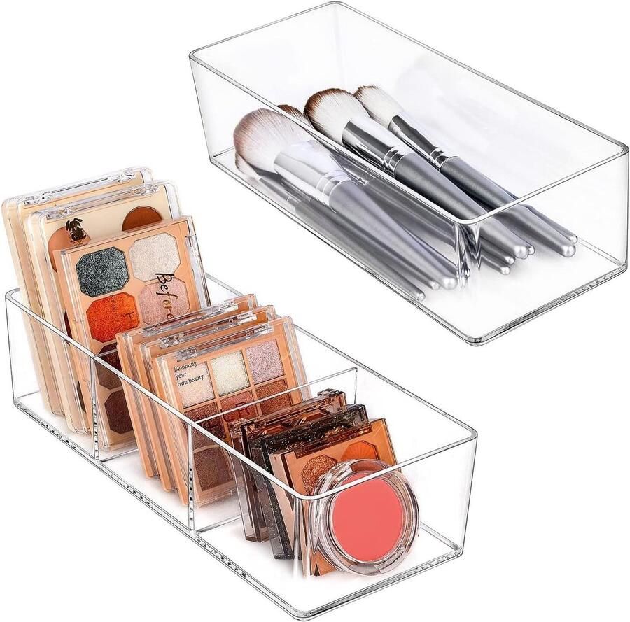 Lade Organizer Acryl Make-up Organizer Cosmetische Opslag Sieraden Display voor Bureau Kledingkast Badkamer Ijdelheid Aanrecht Transparant (1+3 Compartiment)