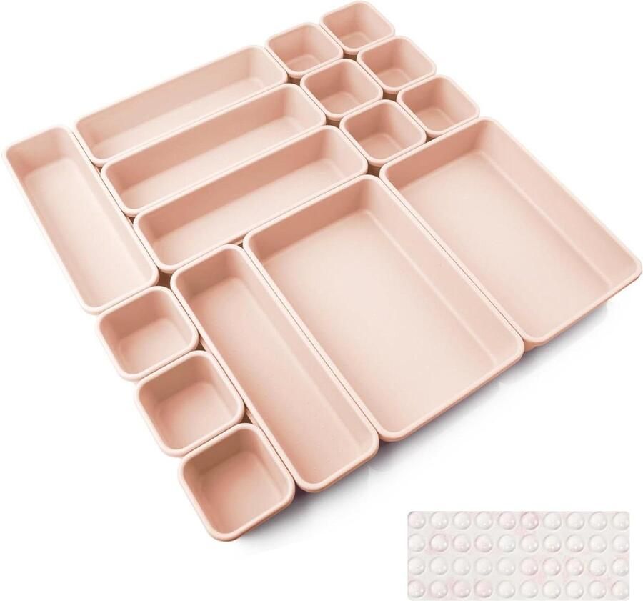 Lade-organizer badkamer set met 40 siliconen antislipballen Hemnes ladeverdeler voor bureau keuken accessoires 16 stuks roze