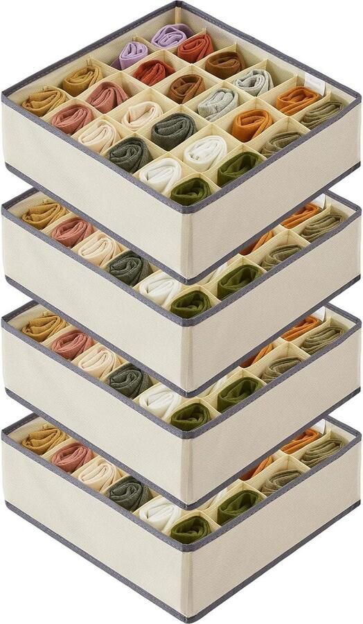Lade Organizer Divider Set van 4 Stoffen Opvouwbare Dressoir Roosters Kledingkast Opbergen Slaapkamerkast Opbergdozen voor het Opbergen van Sokken Ondergoed Stropdassen SjaalsKhaki met Gratis Verzending Kledingkast