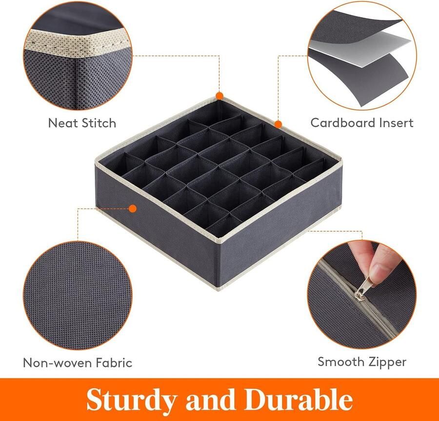 Lade Organizer Divider Set van 4 Stoffen Opvouwbare Dressoir Roosters Kledingkast Opbergen Slaapkamerkast Opbergdozen voor het Opbergen van Sokken Ondergoed Stropdassen Sjaals Grijs - Foto 3