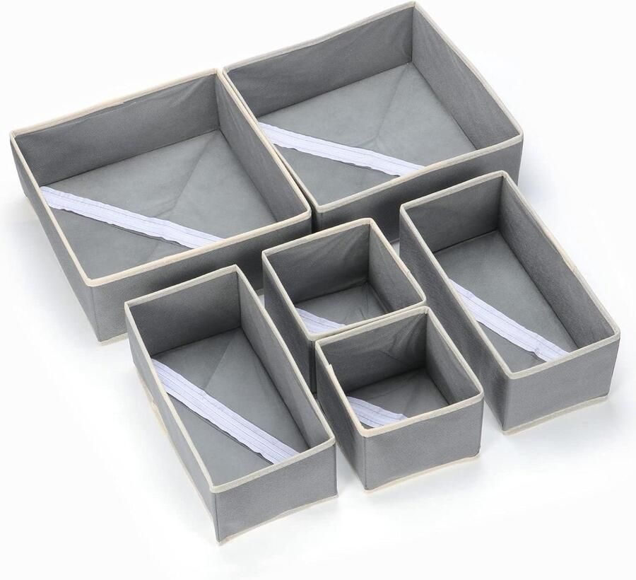 Lade-organizer opvouwbare opbergdoos van stof Set van 6 Grijs Voor kleding ondergoed beha's sokken
