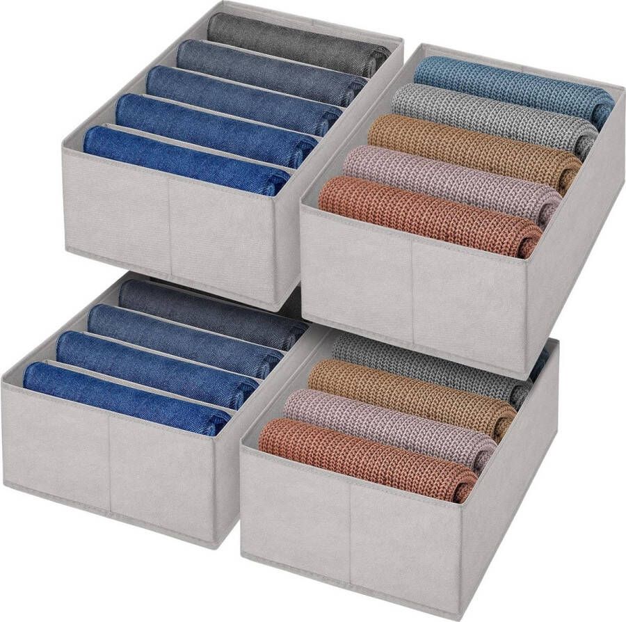 Lade-organizer opvouwbare kledingkast-organizer set van 4 stoffen lade met verdelers kastdoos voor kleding jeans ondergoed beha sokken riem make-up (lichtgrijs)