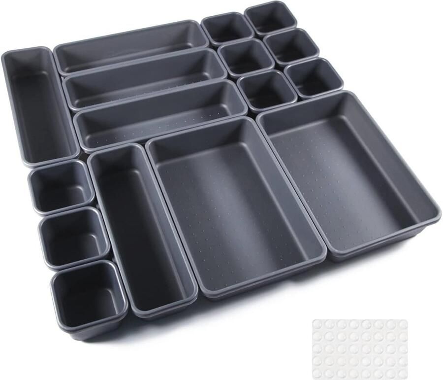 Lade Organizer Set 16 Stuks Scheidingssysteem voor Keuken Badkamer en Bureau met 40 Anti-Slip Siliconen Ballen
