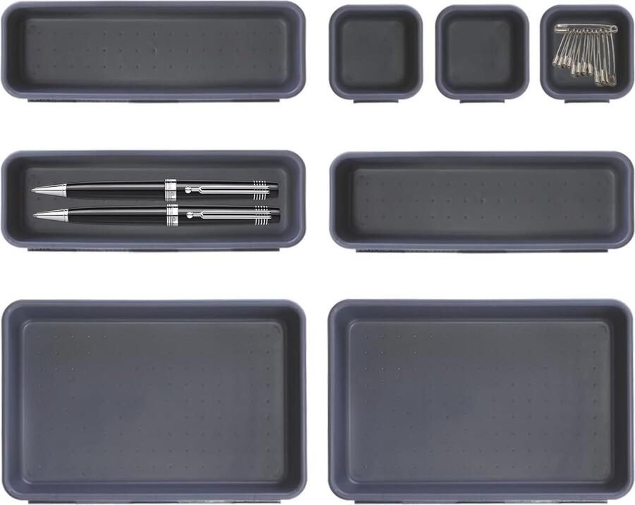 Lade-organizer set 8 stuks opbergsysteem voor bureau keuken badkamer en meer multifunctionele organizers in zwart
