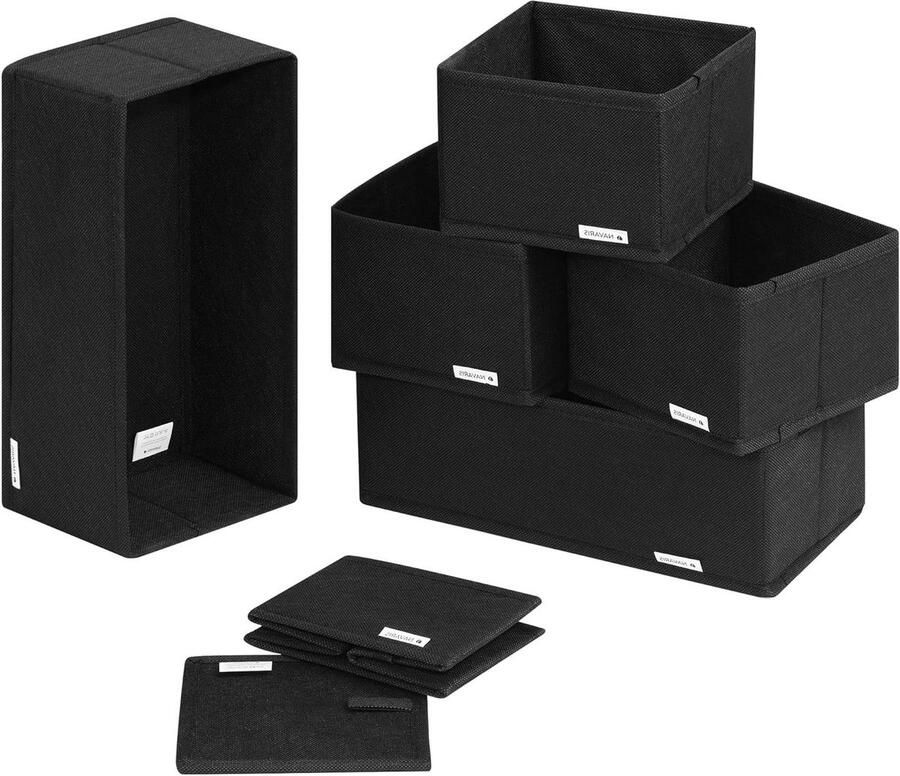 Stoffen lade organizer set van 6 Opvouwbare opbergmanden voor speelgoed ondergoed of sokken Lade verdeler Zwart