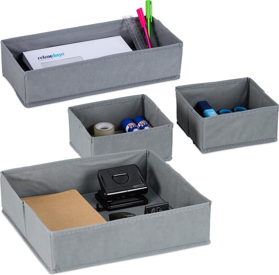 Relaxdays lade organizer vlies 4-delige set opvouwbaar lade verdeler stof bureau