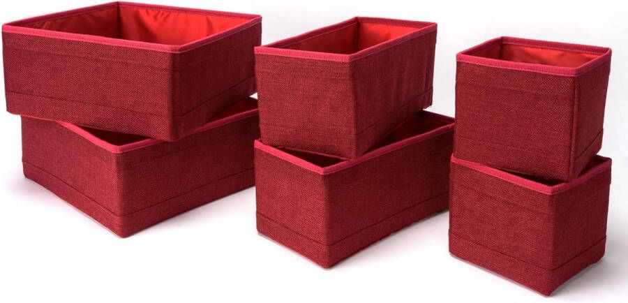 Lade-organizer-systeem 6 stuks opbergdoos voor lade opvouwbare kledingkast-organizer linnenlook ondergoed-organizer kast-organizer-systeem voor beha's sokken speelgoed rood