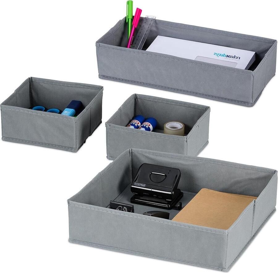 Lade Organizer Vlies 4-Delige Ladeverdeler Set Opvouwbaar Grijs Bureau Kaptafel Organisatie Mandjes