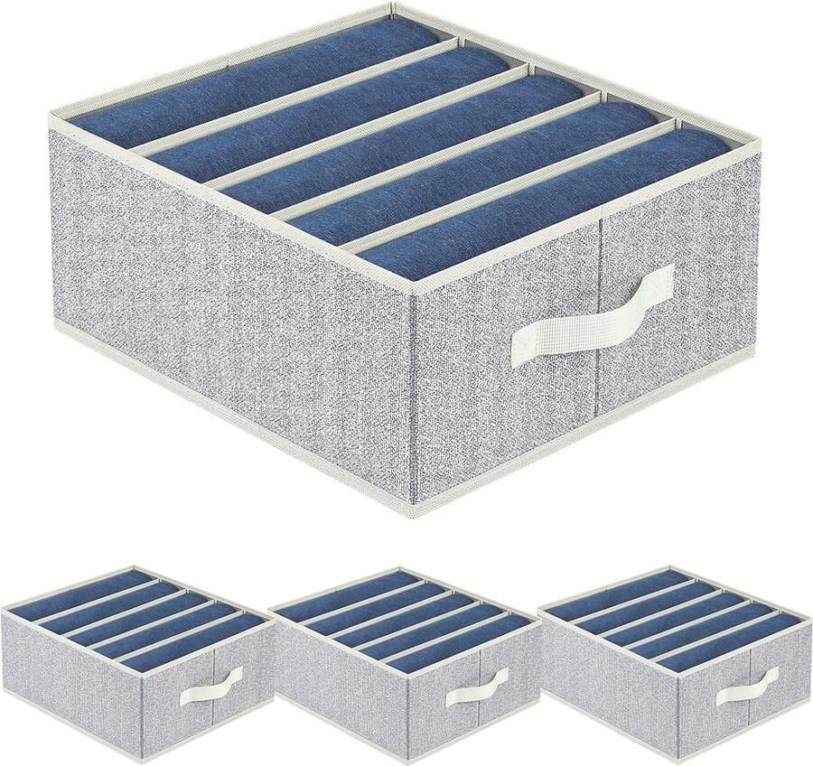 Lade-organizer voor jeans 4 stuks kledingkastorganizer opvouwbare opbergdoos met bodemplaat kastorganizer met vakken voor jeans truien lichtgrijs 5 vakken