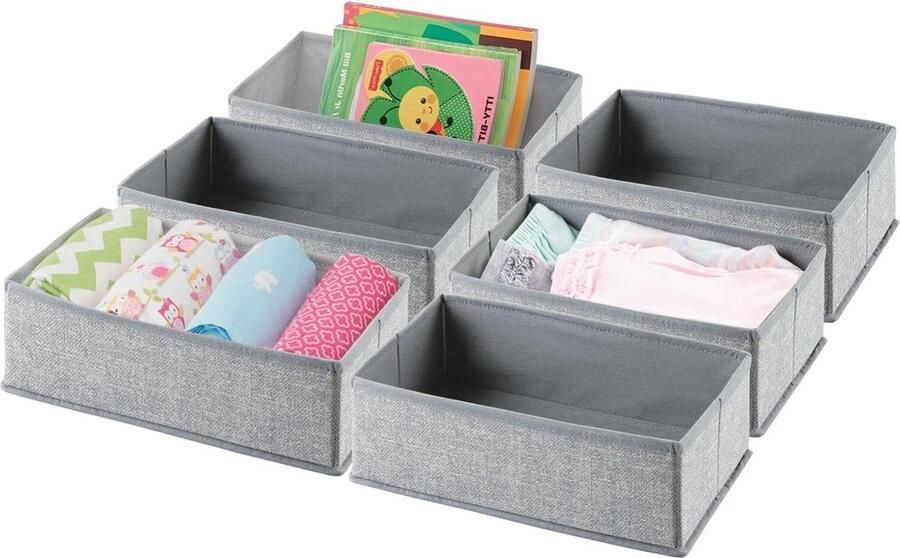 Lade-organizer voor kinder- en babykamers ladekasten en kledingkasten ruim open rechthoekig zacht stof grijs 6 stuks