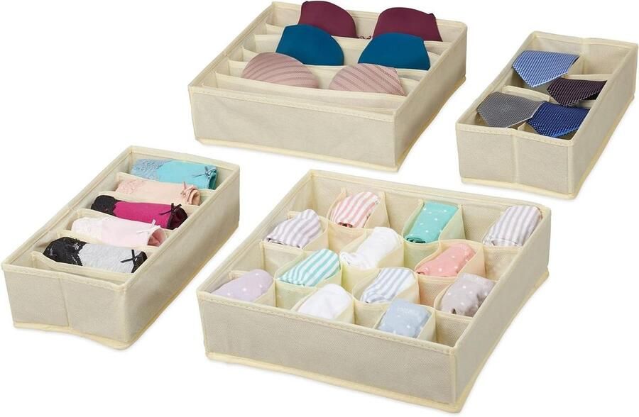Lade organizer voor kledingkast 4-delig voor sokken bh's en onderbroeken ladeverdeler voor ondergoed beige