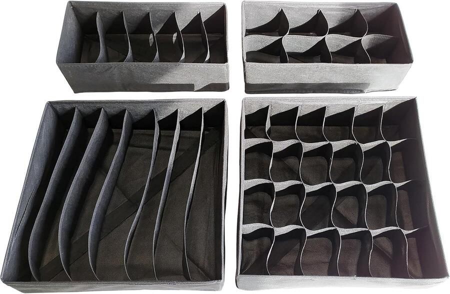 Lade-organizer voor ondergoed en stropdassen set van 4 opvouwbare stoffen opbergdozen voor de kledingkast schone orde voor shorts slips sokken beha's grijs