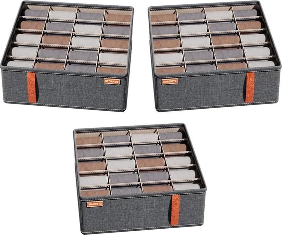 Lade-organizer voor sokken 3 stuks met 20 cellen wasbaar en opvouwbaar scheidingswanden zakdoeken ladeverdelers