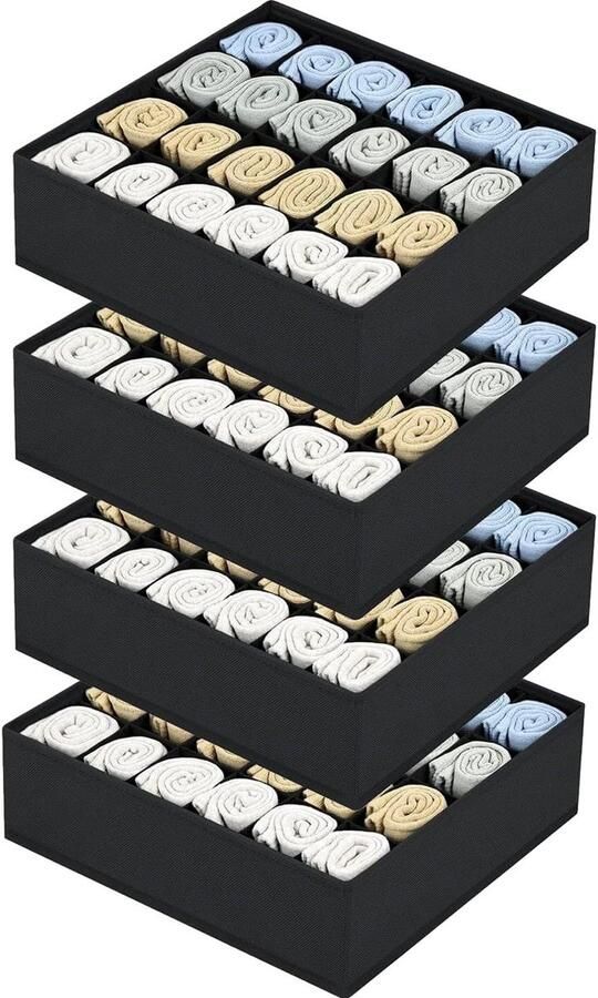 Lade-organizer voor sokkenopslag 4-pack opvouwbare ladeverdelers 24 cellen ondergoed trekorganizer kledingkastopslag voor sokken lingerie zakdoeken plank (zwart)