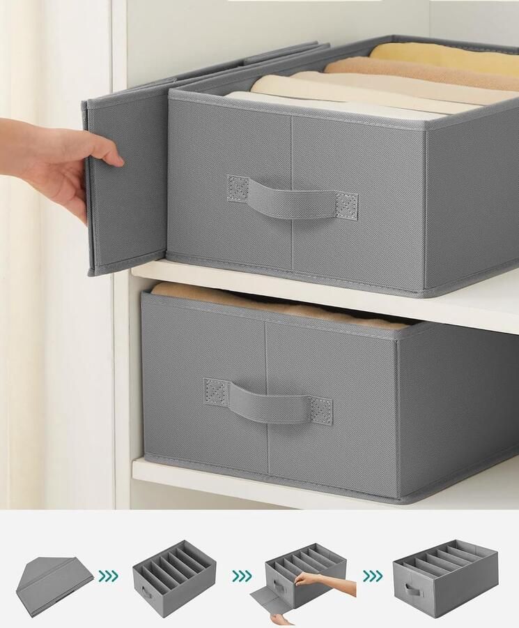 Set van 4 lade-organizers kast-organizers met 6 vakken opvouwbare kledingorganizers voor garderobe 42 x 30 x 17 cm voor broeken kleding duifgrijs