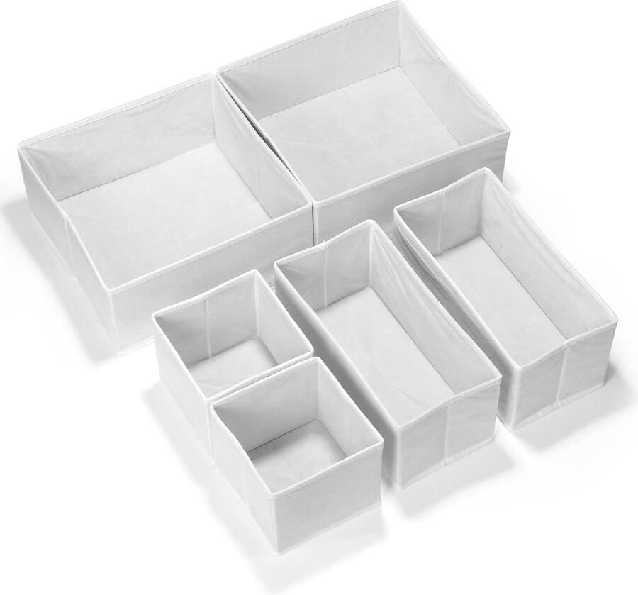 Lade-organizers Set van 6 Opvouwbare kledingopbergorganizer for sokken ondergoed stropdassen sjaals (Wit)