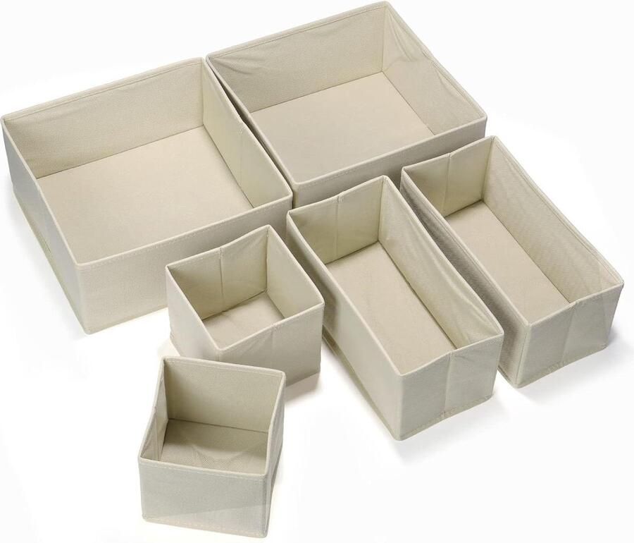 Opvouwbare kledingopbergorganizer set 6 lade-organizers voor sokken en ondergoed beige