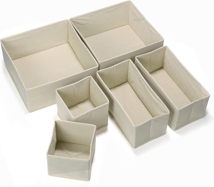 Set van 6 opvouwbare ladeorganizers verdelers voor kledingopberg beige