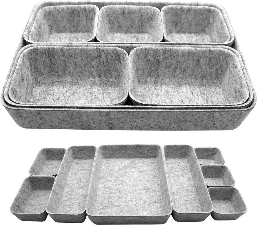 Lade-organizerset Organizer lade vilten opbergdozen 8 stuks voor bureau keuken Grijs