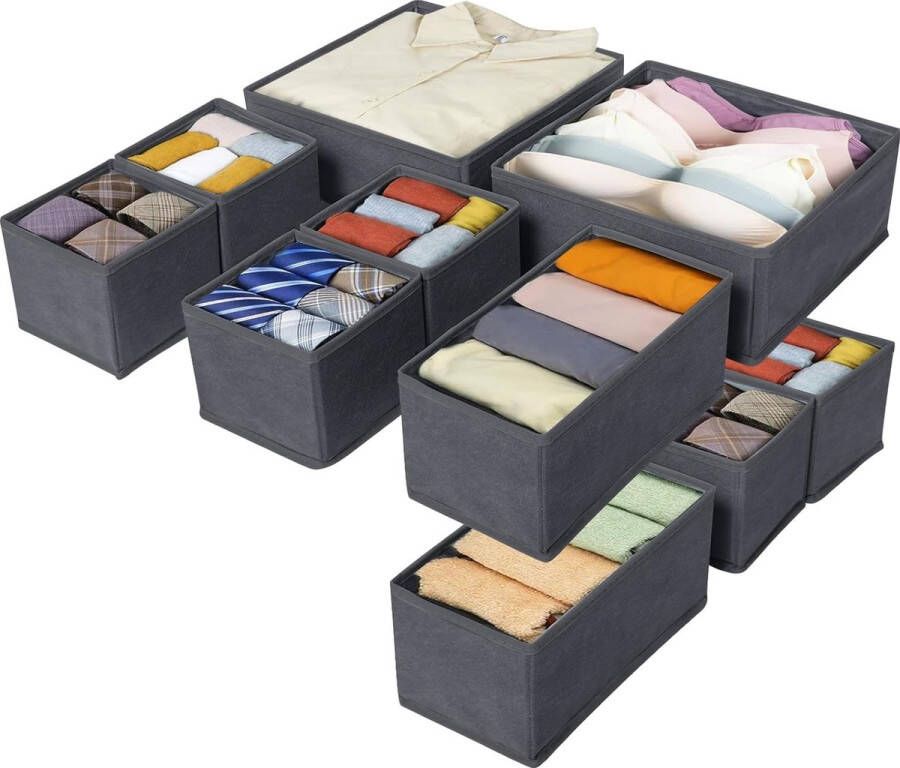 Lade-organizersysteem 10 stuks opvouwbare lade-organizer opbergdoos niet-geweven stof kledingkast-organizer ladescheider voor kleding ondergoed stropdassen sokken (grijs)