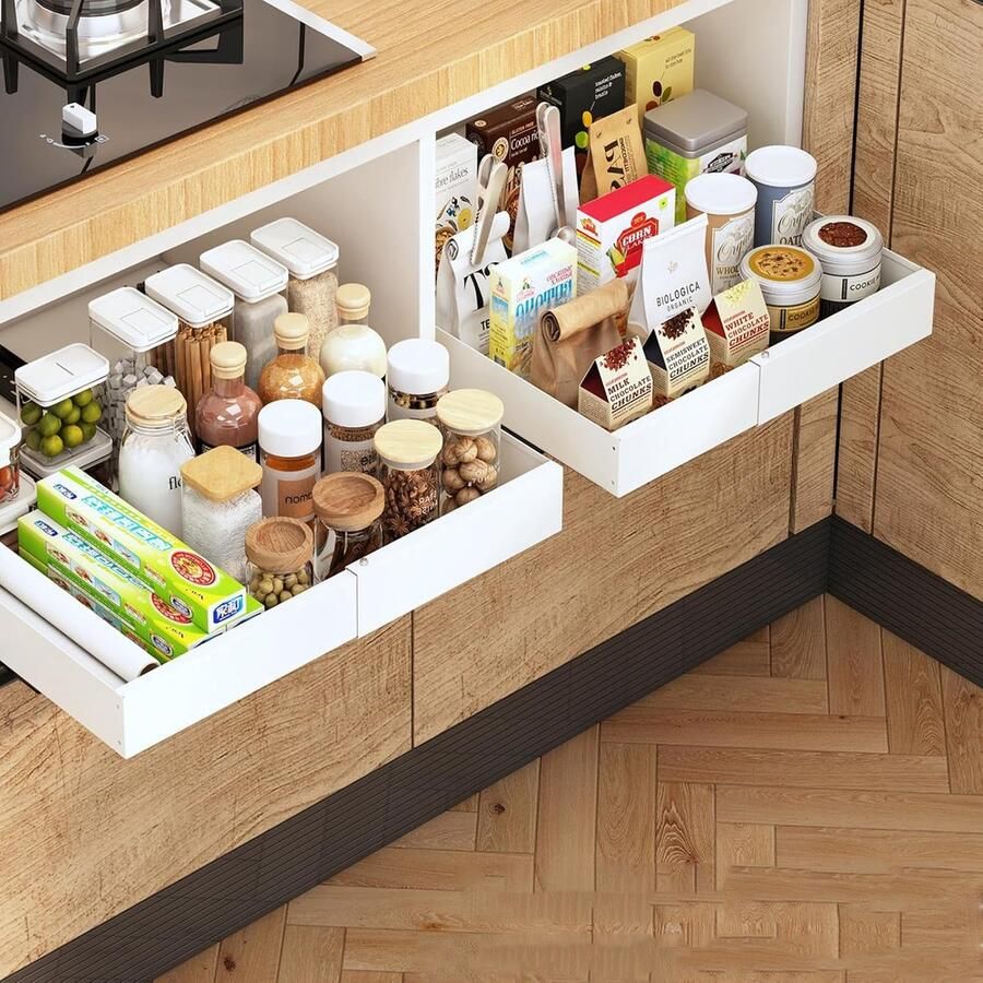 Lade voor de keuken uittrekbaar 43 x 50 cm uittrekbare lade koolstofstaal telescopische lade geen boren en spijkeren nodig keukenlade (wit)