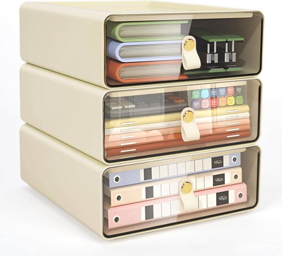 Ladebox bureau met laden stapelbaar 3 stuks bureau-organizer laden ladeboxen kantoororganizer kunststof voor kantoorbenodigdheden thuisopslag transparante crème
