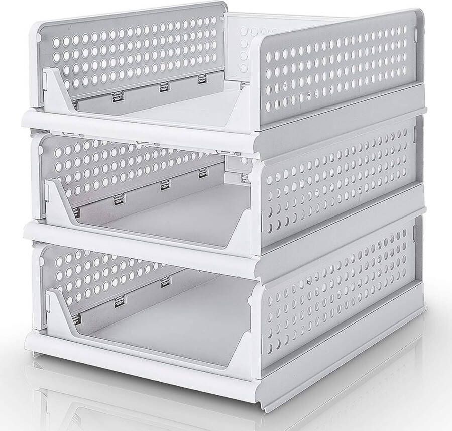 Ladebox set van 3 stapelbare kledingkast organizer opbergdoos scheidingswand stapelladen voor kleding keuken slaapkamer wit