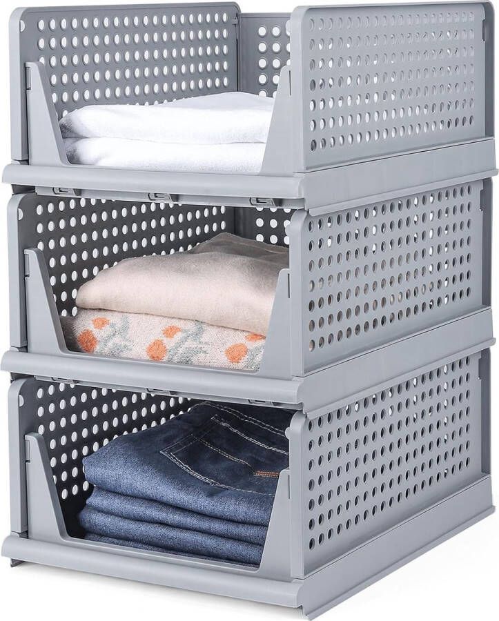 Ladebox set van 3 stapelbare kledingkast organizer opbergdoos voor kleding keuken slaapkamer