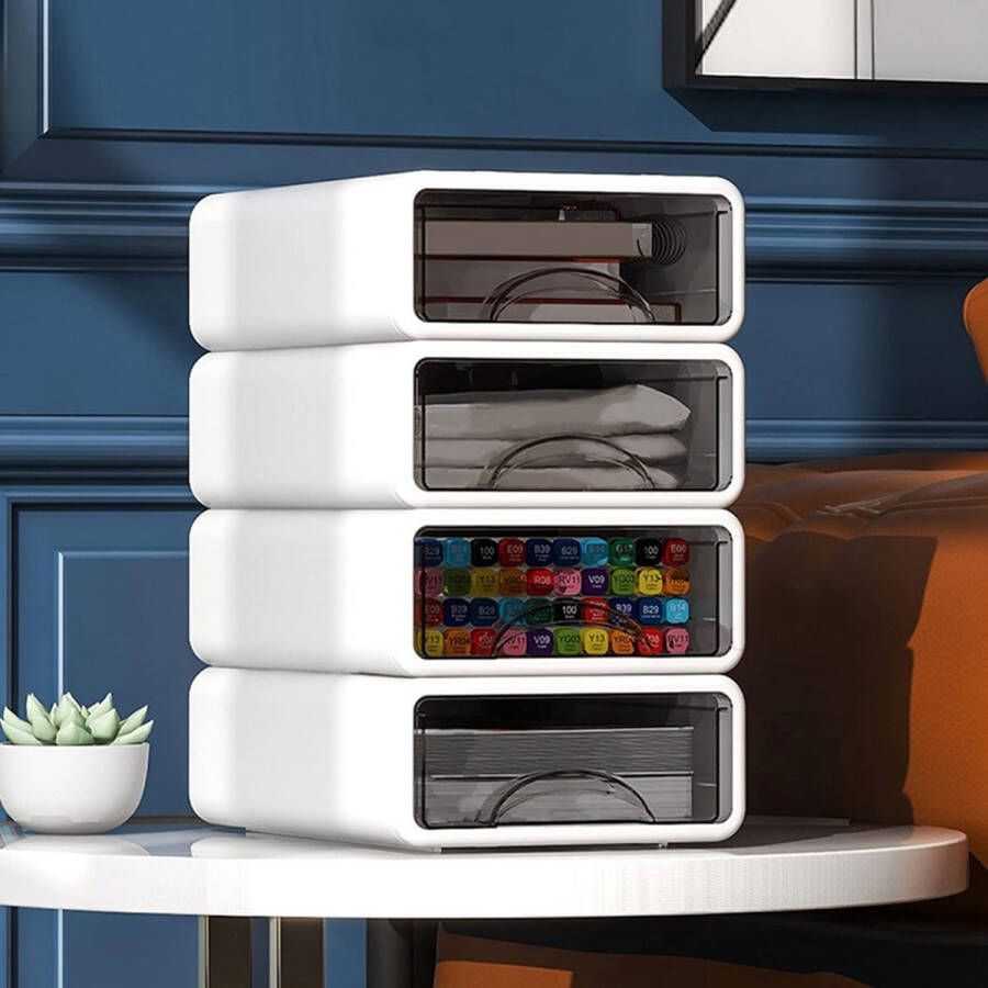 Ladebox stapelbare mini-opbergdoos van hoogwaardig kunststof (PP) zichtbare ladekast voor kantoor woonkamer slaapkamer 35 x 26 x 17 5 cm wit