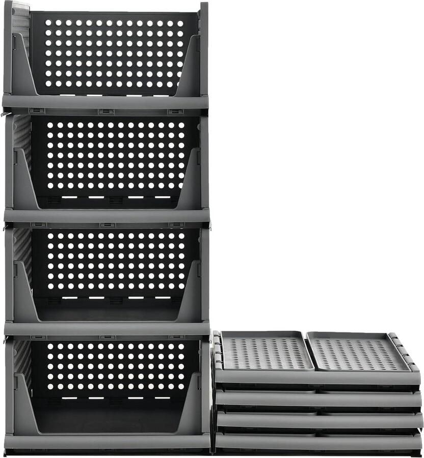 Ladeboxen kledingkastorganizer stapelbaar plastic rek opbergdoos stapelladen grijs 43 x 33 x 72 cm 4 stuks
