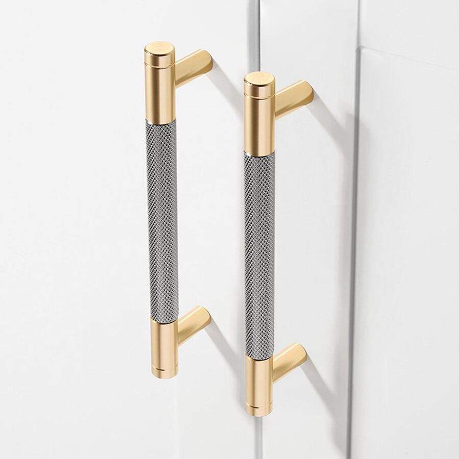 Ladegrepen 2-pack 5 kastgrepen Aluminium handgrepen Ronde grepen Goud en nikkeloxide afwerking Diamantpatroon Goud 6 lang