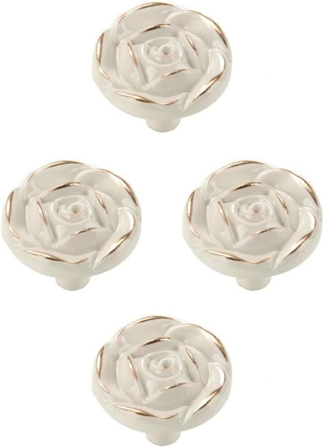 Ladegrepen 4 Stuks Kaptafelgrepen Antieke Rose Flower Cabinet Knoppen Zinklegering Ronde Trekt met Schroeven Elegant en Duurzaam Geschikt voor Meubels Deur Kasten 31*31*23cm Wit