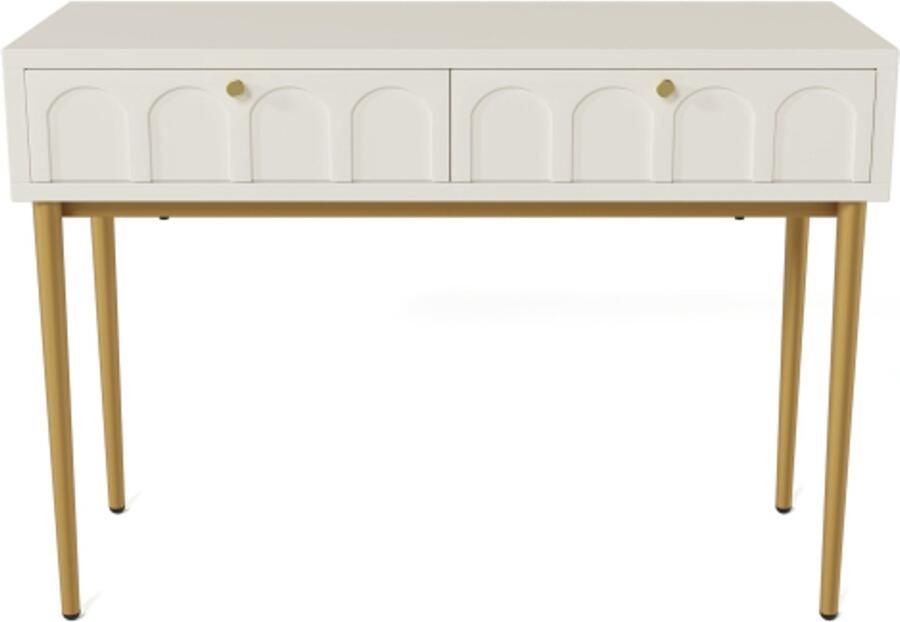 Ladekast 100x45x76 5cm Dressoir Creme-Wit Hout Met 2 Lades Veel Opbergruimte Modern Design Geschikt Voor Slaapkamer Kaptafel