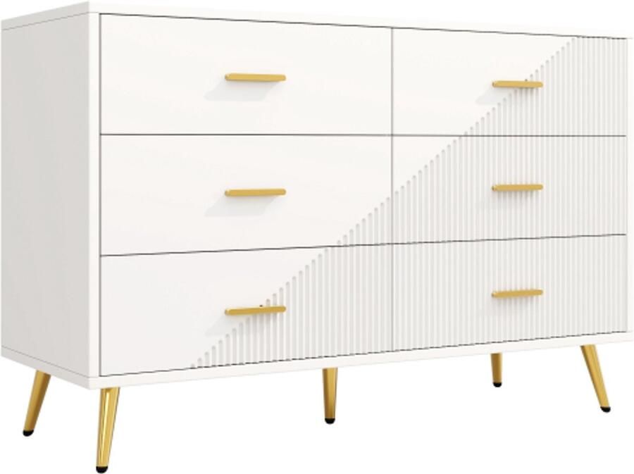 Ladekast 120x40x75cm Dressoir Wit Opbergkast Met 6 Ruime Lades Gouden Poten Modern Ontwerp Geschikt Voor Slaapkamer Woonkamer En Eetkamer