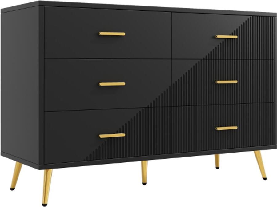 Ladekast 120x40x75cm Dressoir Zwart Opbergkast Met 6 Ruime Lades Gouden Poten Modern Ontwerp Geschikt Voor Slaapkamer Woonkamer En Eetkamer