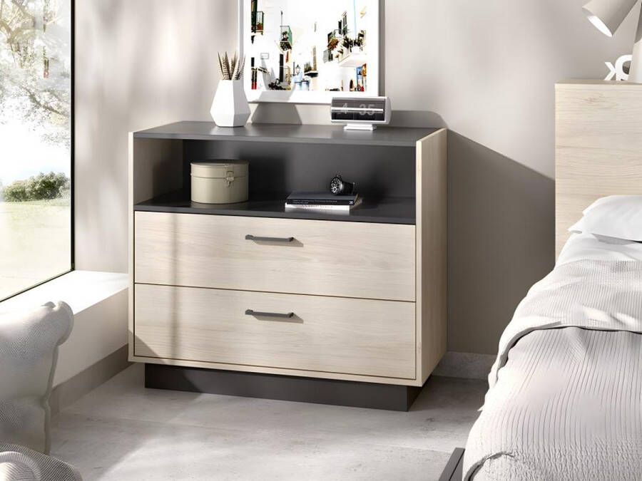 Ladekast 2 lades en 1 nis Naturelkleur en antraciet LEANDRE L 92 cm x H 78 cm x D 40 cm