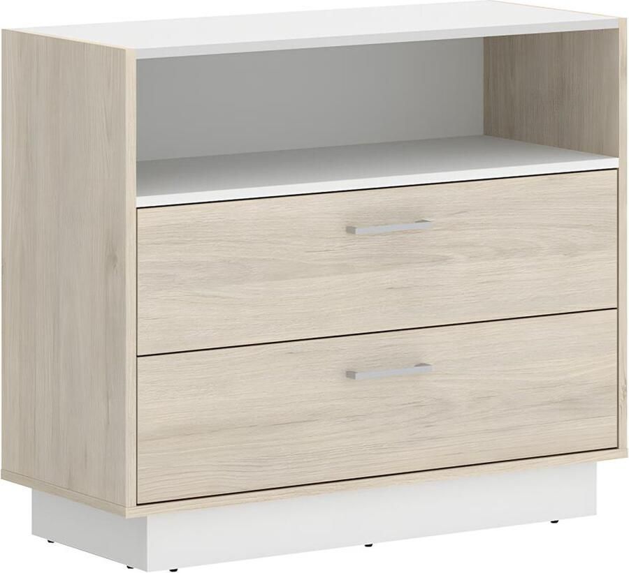 Ladekast 2 lades en 1 nis Naturelkleur en wit LEANDRE L 92 cm x H 78 cm x D 40 cm