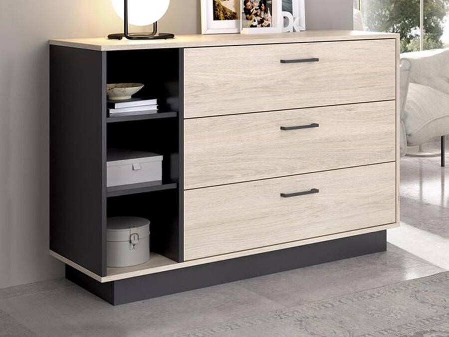 Vente-unique Ladekast 3 lades en 3 nissen Naturelkleur en antraciet LEANDRE L 118.5 cm x H 80 cm x D 40 cm