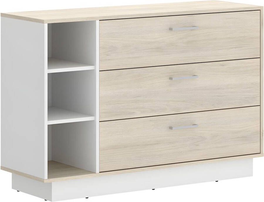 Vente-unique Ladekast 3 lades en 3 nissen Naturelkleur en wit LEANDRE L 118.5 cm x H 80 cm x D 40 cm - Foto 3