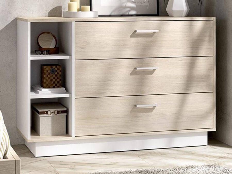 Vente-unique Ladekast 3 lades en 3 nissen Naturelkleur en wit LEANDRE L 118.5 cm x H 80 cm x D 40 cm