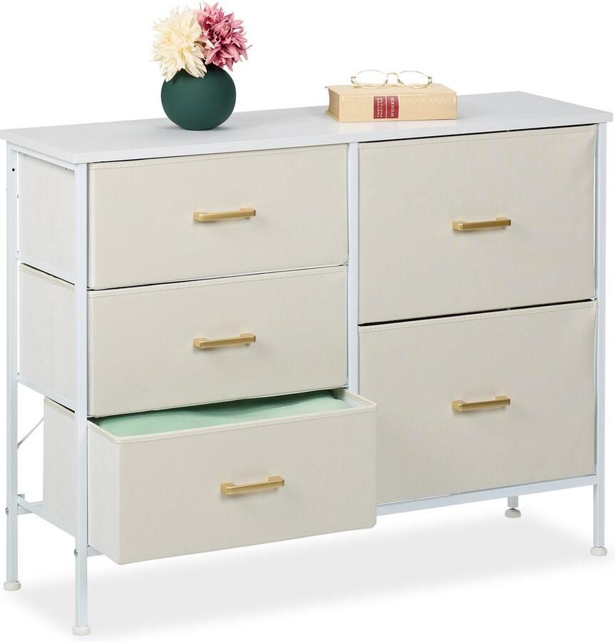 Relaxdays ladekast 5 lades 76 x 100 x 31 cm woonkamer slaapkamer handgrepen wit
