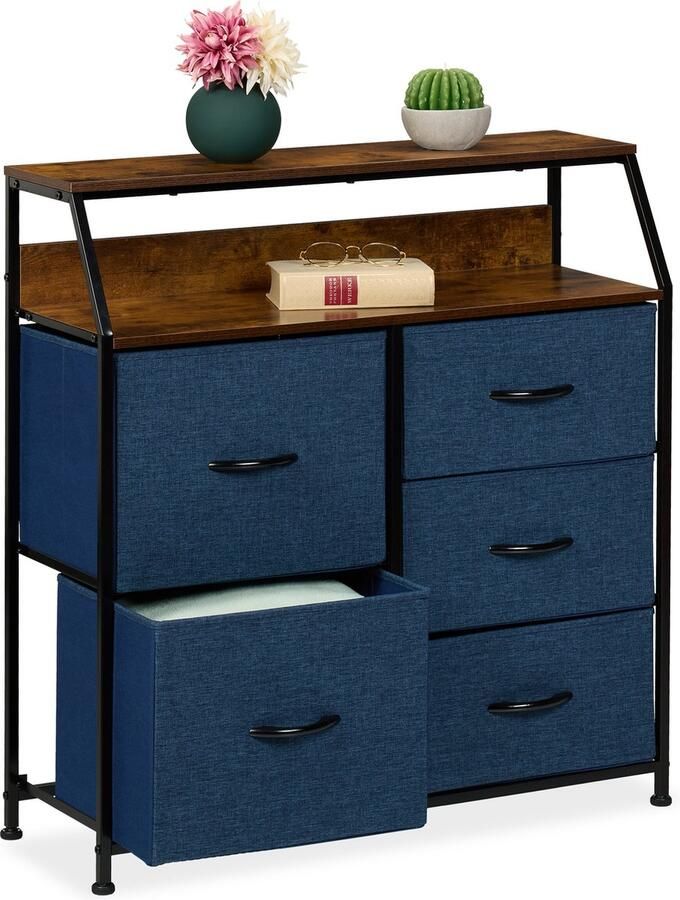 Relaxdays ladekast 5 lades 84 cm breed ijzeren frame industrieel slaapkamer