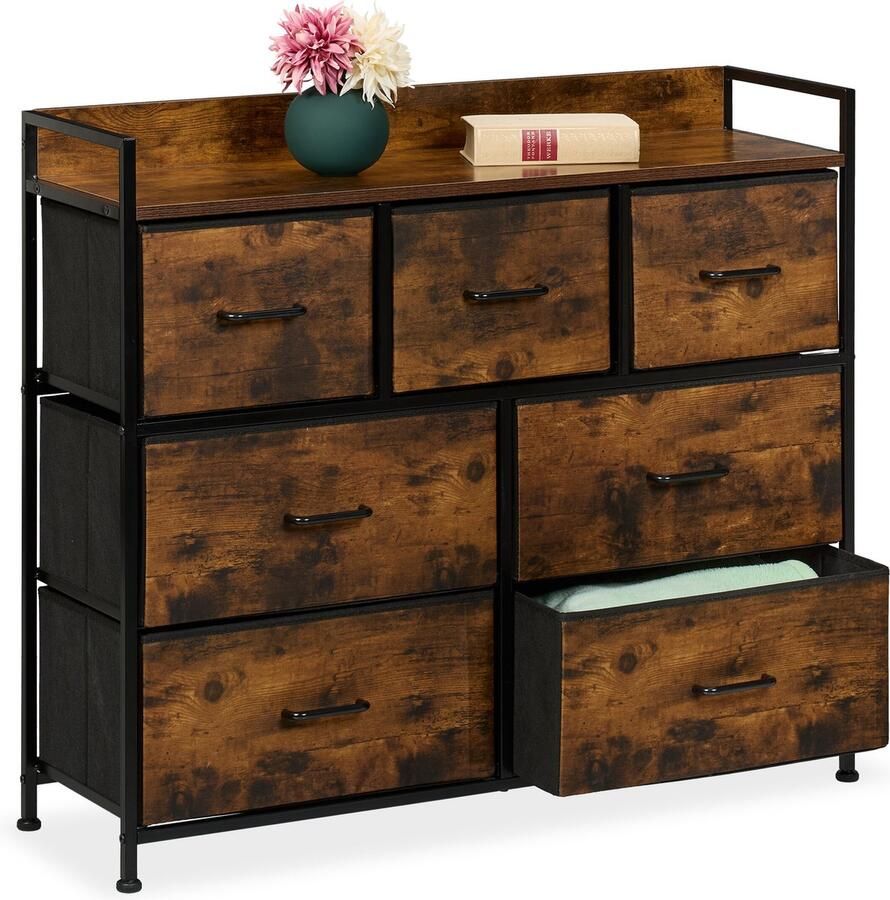 Relaxdays ladekast dressoir commode halkast slaapkamer 7 lades metaal stof industrieel zwart