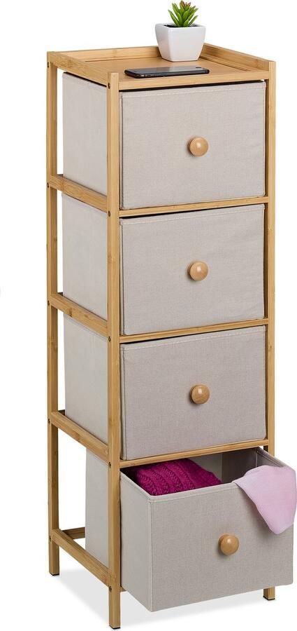 Relaxdays ladekast halkast opbergkastje bijzetkastje slaapkamer 4 lades smal beige