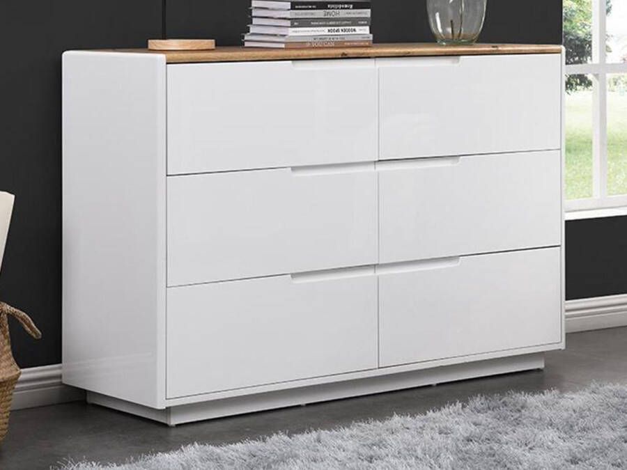 Vente-unique Ladekast AMANI 6 laden MDF Witgelakt en eikenkleur L 120 cm x H 80 cm x D 40 cm